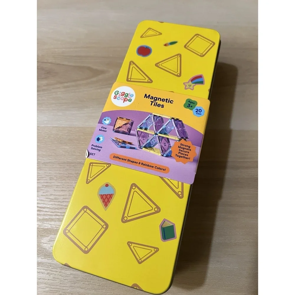 Gigglescape Magnetic Tiles In Metal Case 20 Piece‎ Set New In Box Ages 3+ Yellow